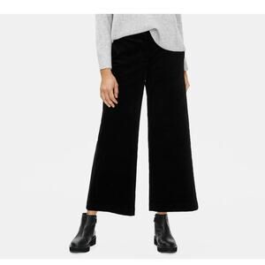 Eileen Fisher Wide Leg Corduroy Pants 10 10P P10 Black Trousers Fine Wale Crop